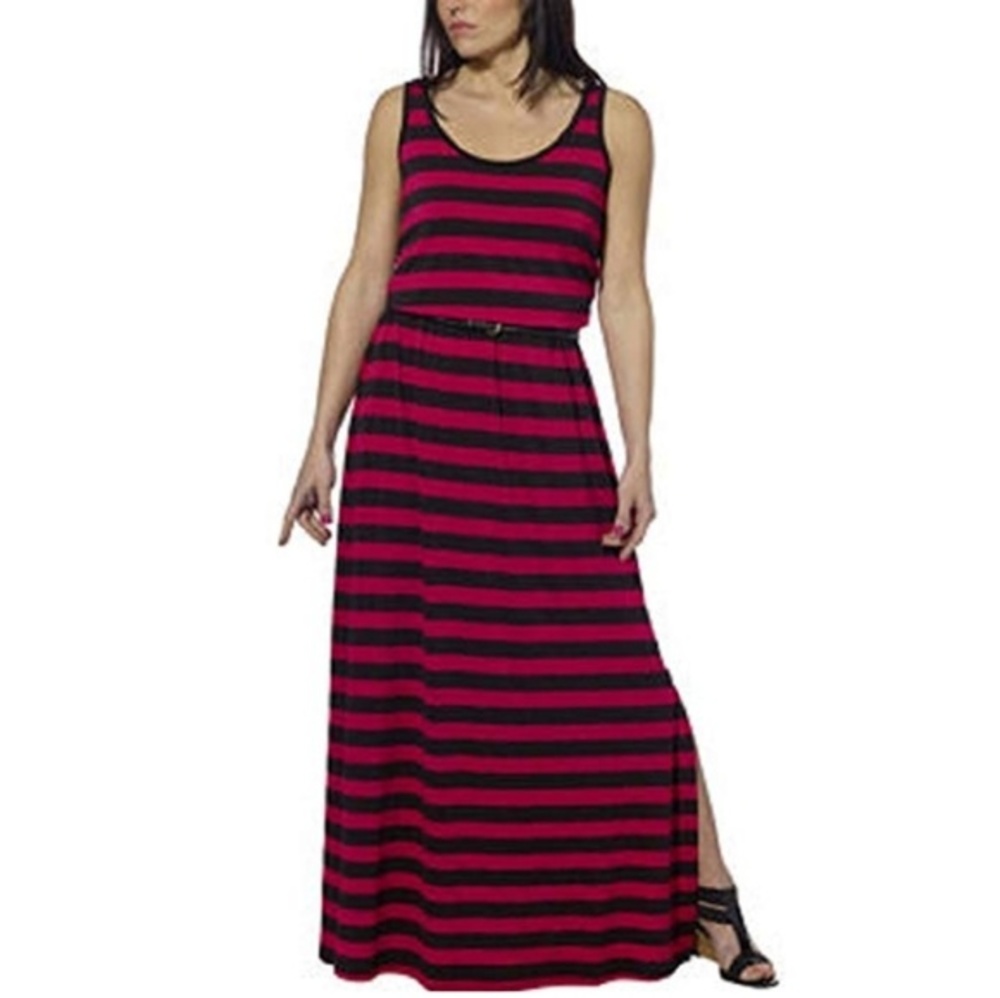 Stripe striped cruise belted maxi slit dress 2pc CY